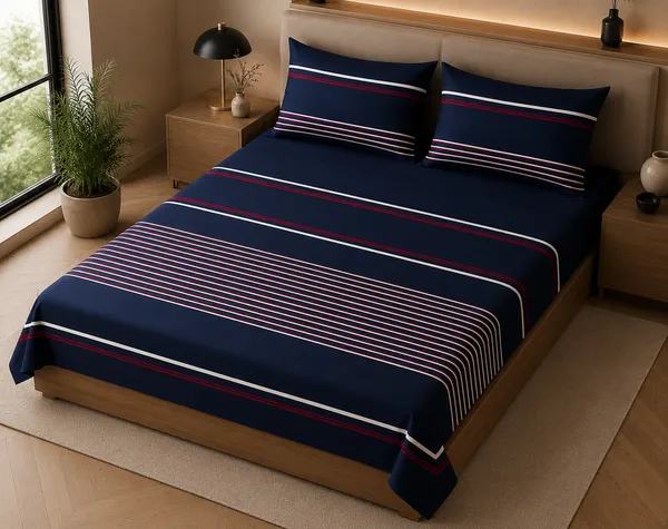 Midnight_Blue_Stripes_300_TC_Pure_Cotton_Bedsheet_Set