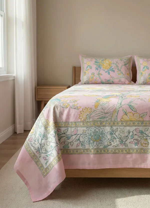 Blush_Pink_Gulbahar_Handblock_Printed_Cotton_Bedsheet_Set