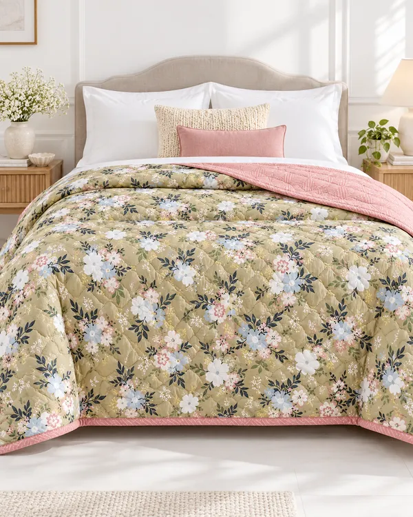Olive_&_Blush_Floral_Reversible_Dohar_-_Double_Bed