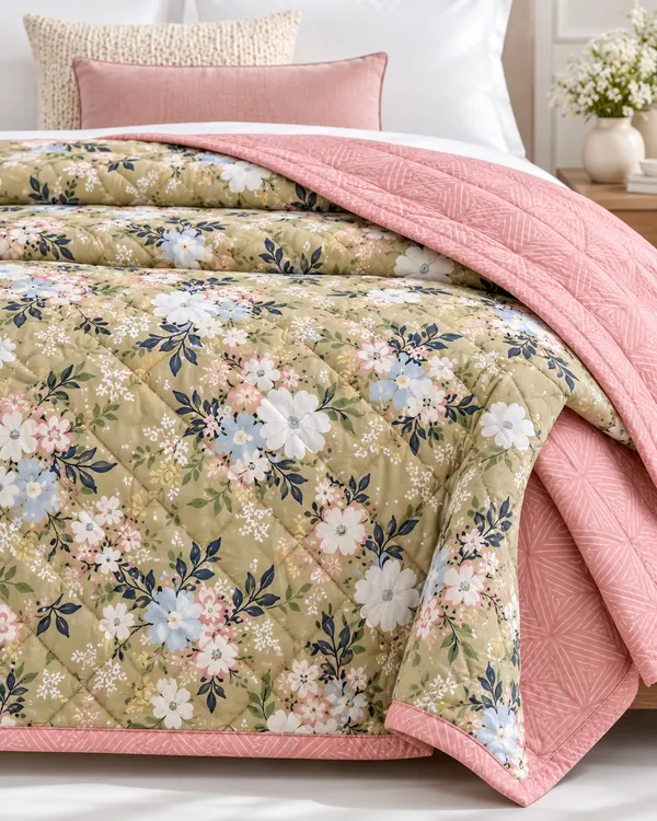 Olive_&_Blush_Floral_Reversible_Dohar_-_Double_Bed