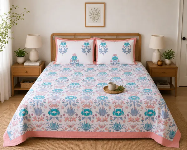 Pastel_Pink_&_Aqua_Handblock_Print_Pure_cotton_Bedsheet_Set