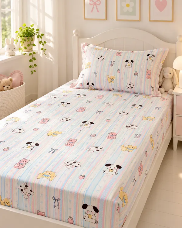 Puppy_Love_Pastel_Kids_Fitted_Bedsheet