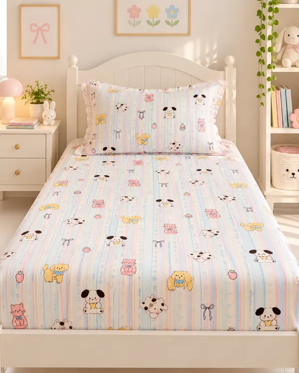 Puppy_Love_Pastel_Kids_Fitted_Bedsheet
