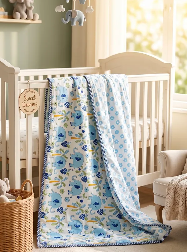 Pure_Mulmul_Reversible_Kids_Dohar_-_Blue_Elephant_Jungle_Print