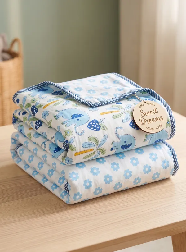 Pure_Mulmul_Reversible_Kids_Dohar_-_Blue_Elephant_Jungle_Print