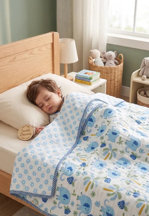 Pure_Mulmul_Reversible_Kids_Dohar_-_Blue_Elephant_Jungle_Print