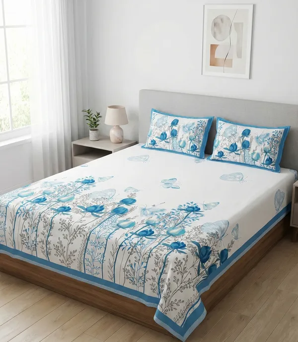 Butterfly_Bloom_Blue_Pure_Cotton_Bedsheet_-_with_2_Pillow_Covers