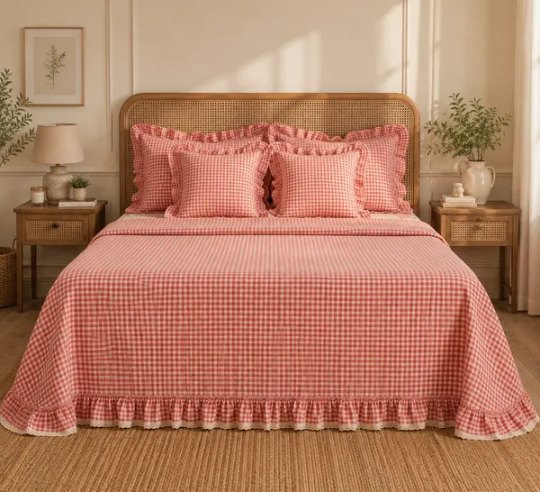 Rosewood_Gingham_Checks_&_Frills_Bedding_Set_-_with_2_Filled_Cushions