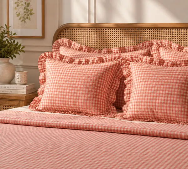 Rosewood_Gingham_Checks_&_Frills_Bedding_Set_-_with_2_Filled_Cushions