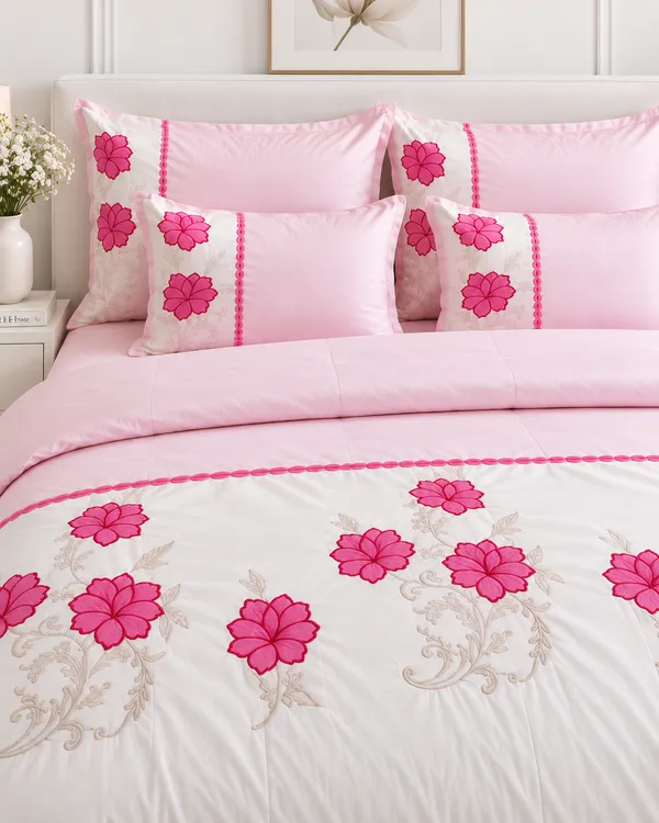 Rosy_Morning_Pink_Floral_Bedsheet_Set_-_6_piece_set_with_Comforter