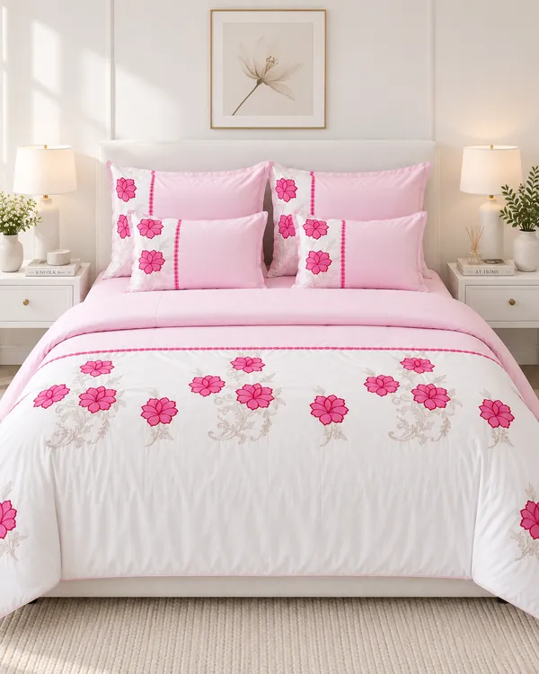 Rosy_Morning_Pink_Floral_Bedsheet_Set_-_6_piece_set_with_Comforter