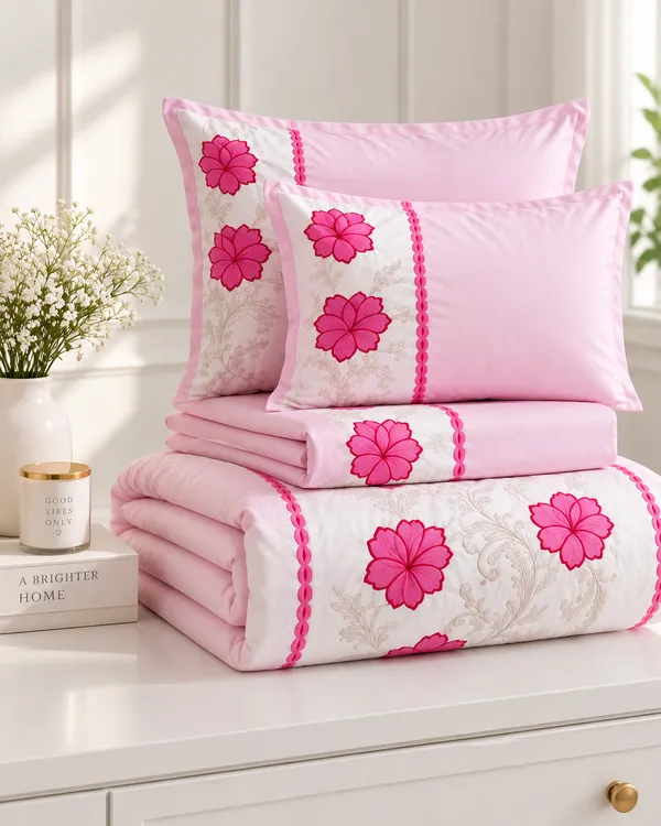 Rosy_Morning_Pink_Floral_Bedsheet_Set_-_6_piece_set_with_Comforter