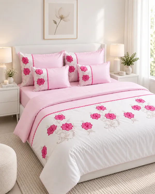 Rosy_Morning_Pink_Floral_Bedsheet_Set_-_6_piece_set_with_Comforter