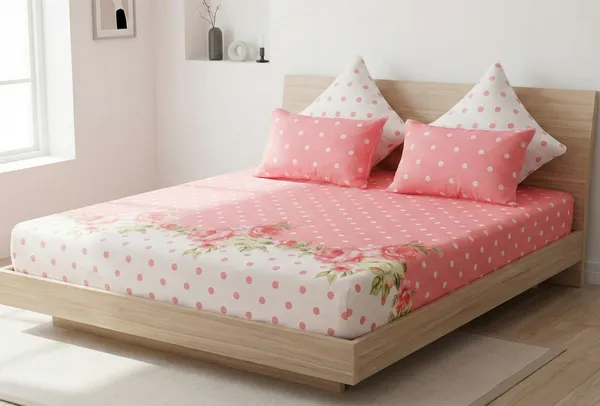 Pink_Polka_Dots_Bedsheet_Set_with_2_cushions_&_2_pillow_covers-_180_GSM_Cotton_Blend