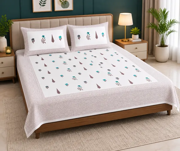 Shaam_Bagh_Floral_Pure_Cotton_Bedsheet_Set_-_King_Size