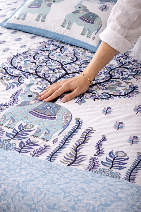 Blue_Elephant_Tree_of_Life_Cotton_Bedsheet_Set_–_Handcrafted_Indian_Art_Print