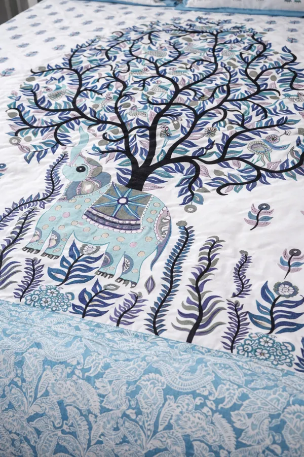 Blue_Elephant_Tree_of_Life_Cotton_Bedsheet_Set_–_Handcrafted_Indian_Art_Print
