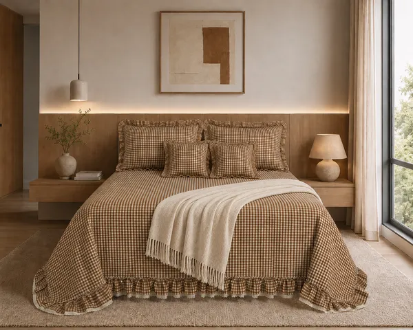 Vintage_Earth_Gingham_Checks_&_Frills_Bedding_Set_-_with_2_cushions