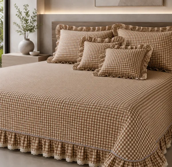 Vintage_Earth_Gingham_Checks_&_Frills_Bedding_Set_-_with_2_cushions