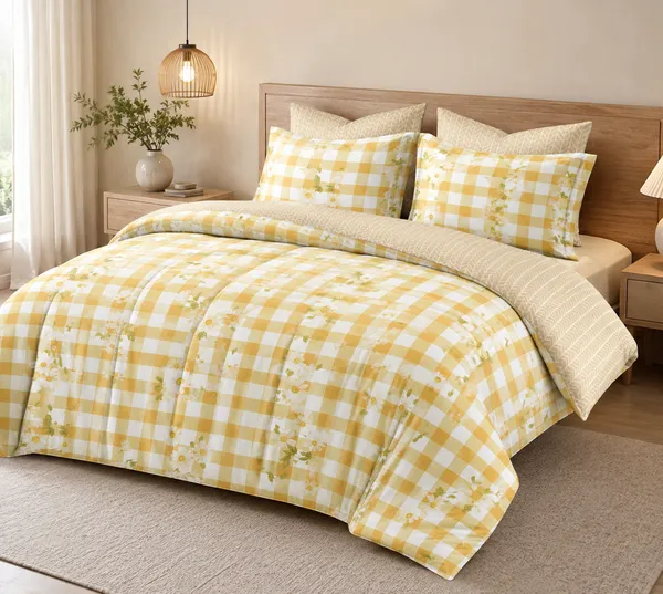 Yellow_Floral_Gingham_Reversible_Comforter_Set