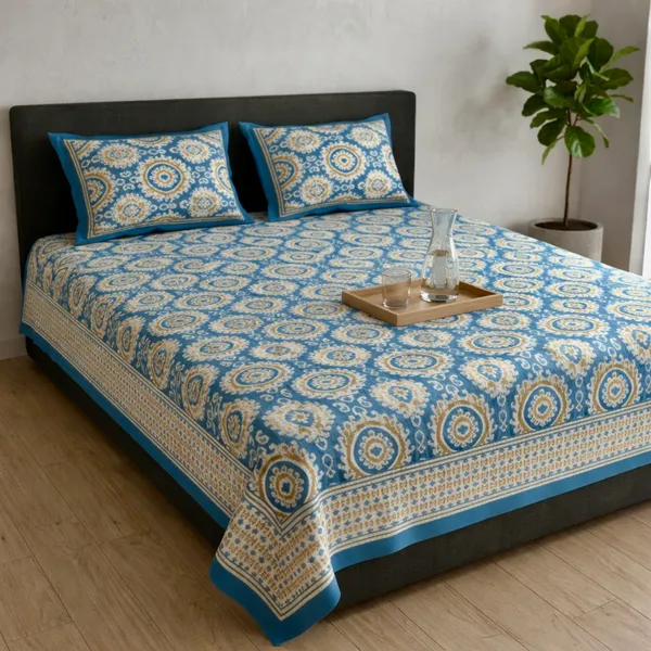 Royal_Blue_Ikat_Pure_Cotton_Bedsheet_Set