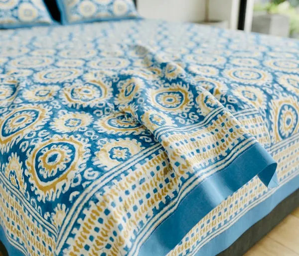 Royal_Blue_Ikat_Pure_Cotton_Bedsheet_Set