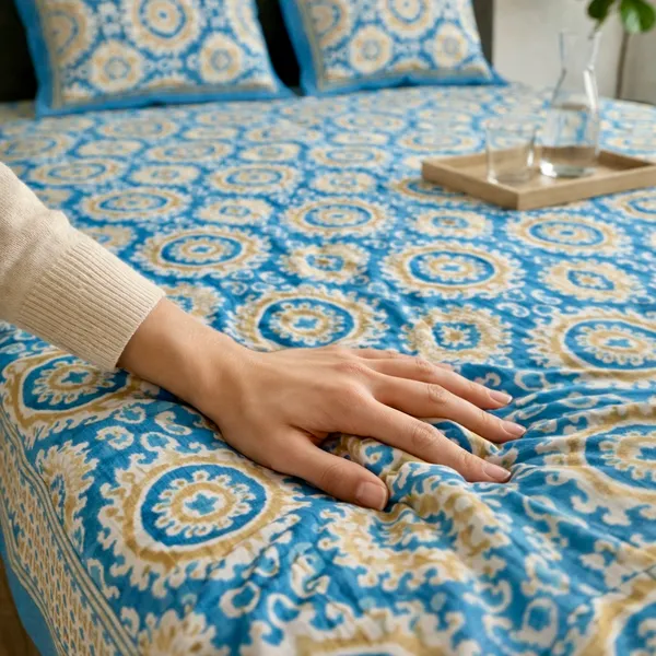 Royal_Blue_Ikat_Pure_Cotton_Bedsheet_Set
