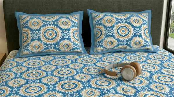 Royal_Blue_Ikat_Pure_Cotton_Bedsheet_Set