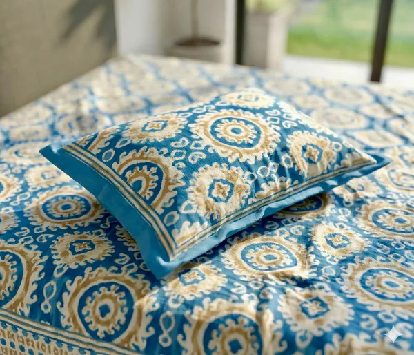 Royal_Blue_Ikat_Pure_Cotton_Bedsheet_Set