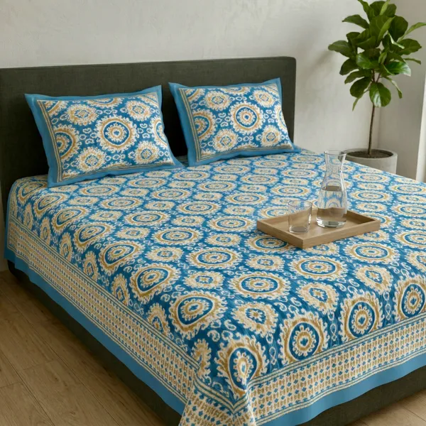 Royal_Blue_Ikat_Pure_Cotton_Bedsheet_Set