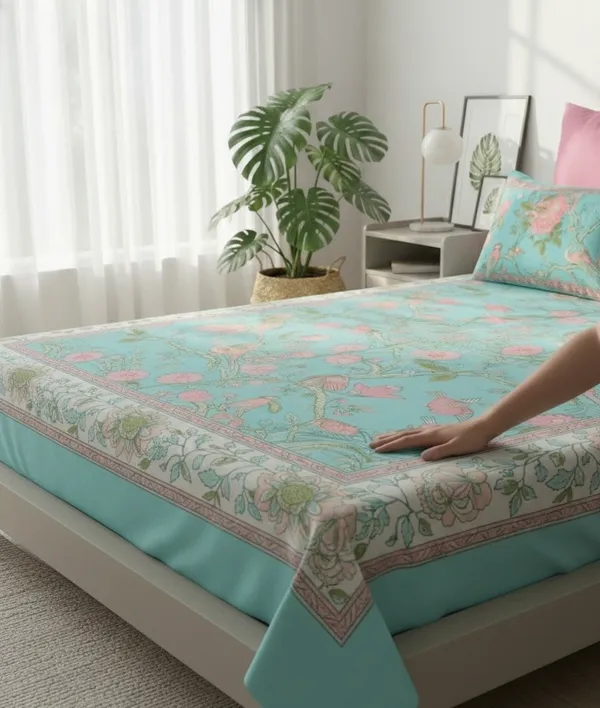Aqua_Gulbahar_Handblock_Printed_Cotton_Bedsheet_Set