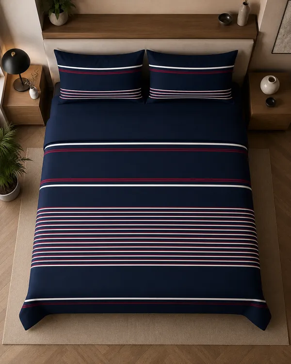 Midnight_Blue_Stripes_300_TC_Pure_Cotton_Bedsheet_Set