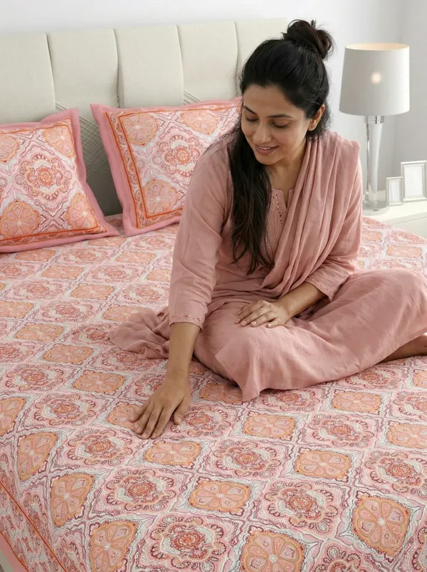 Blush_Ikat_Pure_Cotton_Bedsheet_Set