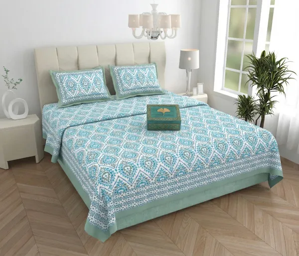 Aqua_Blue_Ikat_Pure_Cotton_Bedsheet_Set