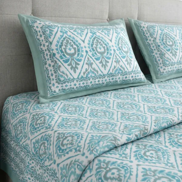 Aqua_Blue_Ikat_Pure_Cotton_Bedsheet_Set