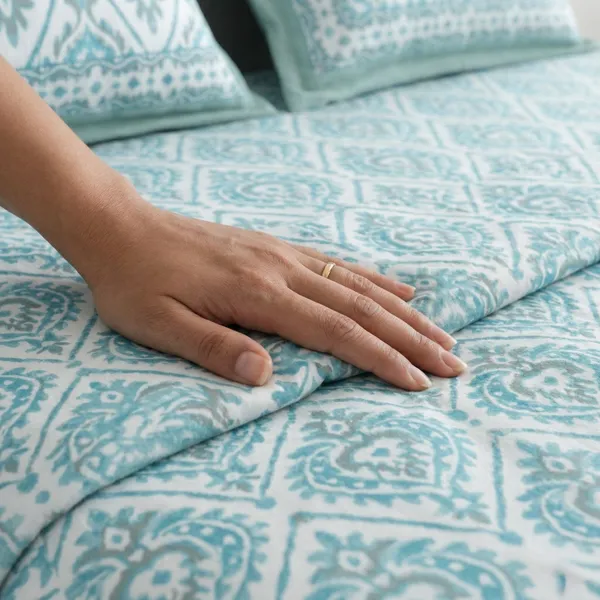 Aqua_Blue_Ikat_Pure_Cotton_Bedsheet_Set
