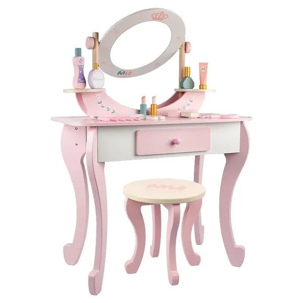 Wooden_Princess_Dressing_Table_for_Girl__Wooden_Pink_Dresser,_Simulation_Dresser_Mirror_Girl_Birthday_Gift