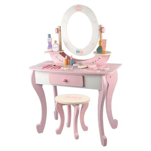 Wooden_Princess_Dressing_Table_for_Girl__Wooden_Pink_Dresser,_Simulation_Dresser_Mirror_Girl_Birthday_Gift