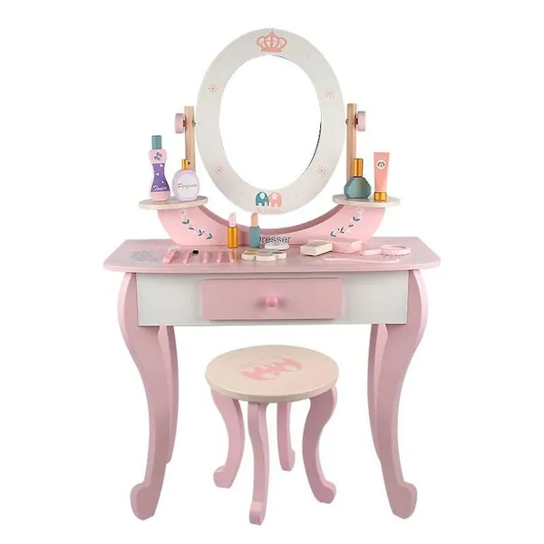 Wooden_Princess_Dressing_Table_for_Girl__Wooden_Pink_Dresser,_Simulation_Dresser_Mirror_Girl_Birthday_Gift