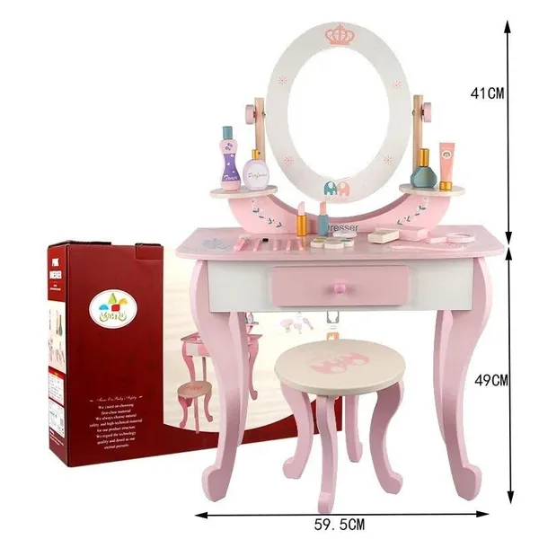 Wooden_Princess_Dressing_Table_for_Girl__Wooden_Pink_Dresser,_Simulation_Dresser_Mirror_Girl_Birthday_Gift
