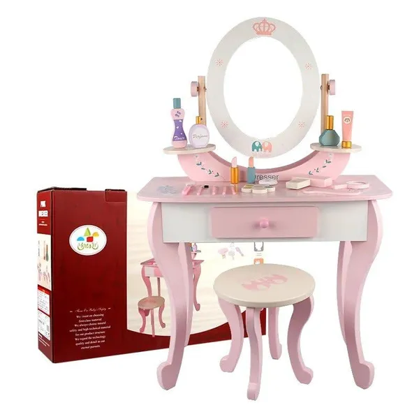 Wooden_Princess_Dressing_Table_for_Girl__Wooden_Pink_Dresser,_Simulation_Dresser_Mirror_Girl_Birthday_Gift