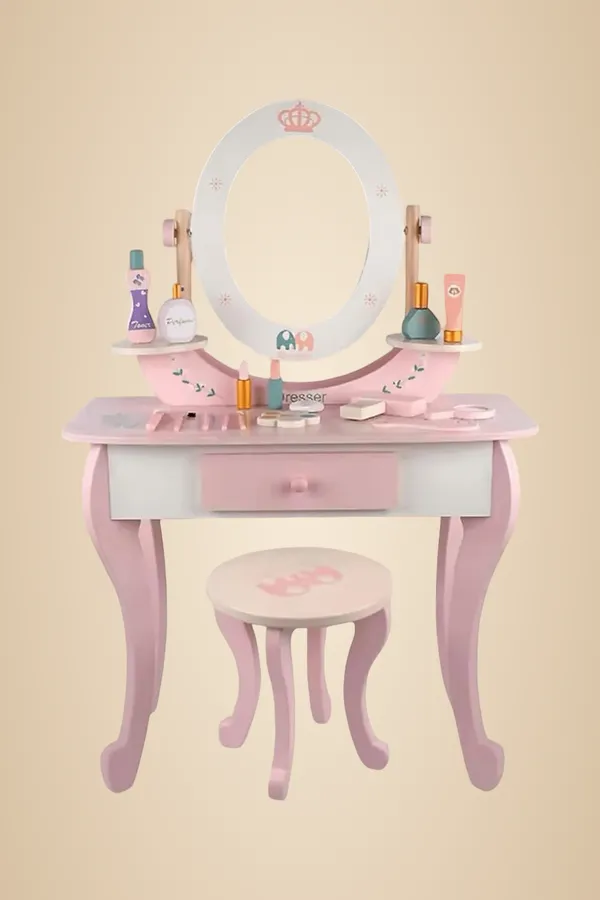Wooden_Princess_Dressing_Table_for_Girl__Wooden_Pink_Dresser,_Simulation_Dresser_Mirror_Girl_Birthday_Gift