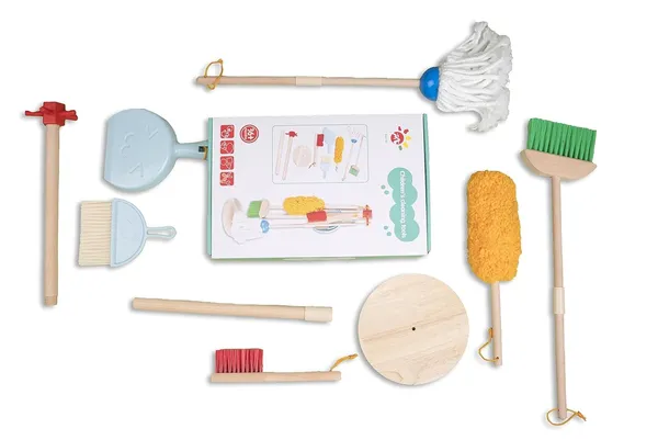 Wooden_Kids_Cleaning_Tools_Set__Mop,_Broom,_Sponge,_Rag,_Brush,_Dustpan_&_Duster_with_Organizer__Pretend_Play_Role-Playing_Cleaning_Set_for_Toddlers__Safe_&_Non-Toxic