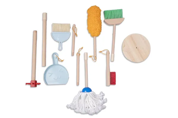 Wooden_Kids_Cleaning_Tools_Set__Mop,_Broom,_Sponge,_Rag,_Brush,_Dustpan_&_Duster_with_Organizer__Pretend_Play_Role-Playing_Cleaning_Set_for_Toddlers__Safe_&_Non-Toxic