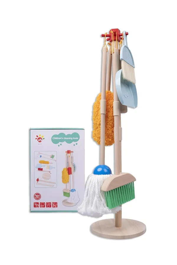 Wooden_Kids_Cleaning_Tools_Set__Mop,_Broom,_Sponge,_Rag,_Brush,_Dustpan_&_Duster_with_Organizer__Pretend_Play_Role-Playing_Cleaning_Set_for_Toddlers__Safe_&_Non-Toxic