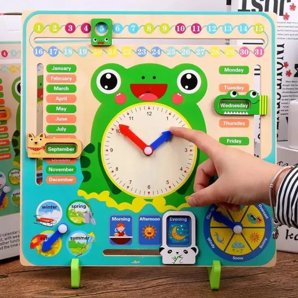 Montessori_Wooden_Frog_Clock_Toy_for_Kids__Educational_Learning_Calendar_for_Toddlers_with_Time,_Week,_Weather,_Seasons__Preschool_Toy_for_Boys_&_Girls__Homeschool,_Gift_Idea