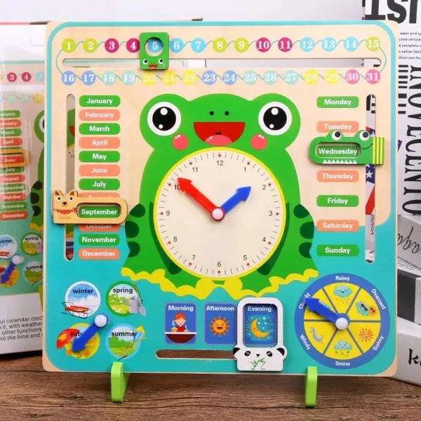 Montessori_Wooden_Frog_Clock_Toy_for_Kids__Educational_Learning_Calendar_for_Toddlers_with_Time,_Week,_Weather,_Seasons__Preschool_Toy_for_Boys_&_Girls__Homeschool,_Gift_Idea