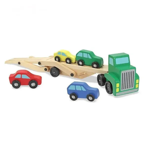 Wooden_Double_Decker_Vehicle__Wooden_Transporter_Toy_Carrier_1_Truck_and_4_Cars