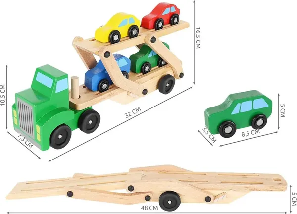 Wooden_Double_Decker_Vehicle__Wooden_Transporter_Toy_Carrier_1_Truck_and_4_Cars