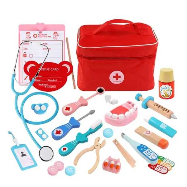 Wooden_Doctor_Set__Pretend_Play_Toy_for_Kids__Wooden_Doctor_Set_with_Doll_&_Working_Stethoscope__Red_Bag_Dental_Kit
